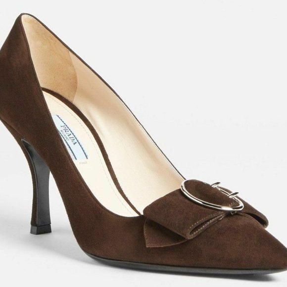 PRADA 1I520E Camoscio POINTED TOE Brown HEELS Shoe - Picture 1 of 3